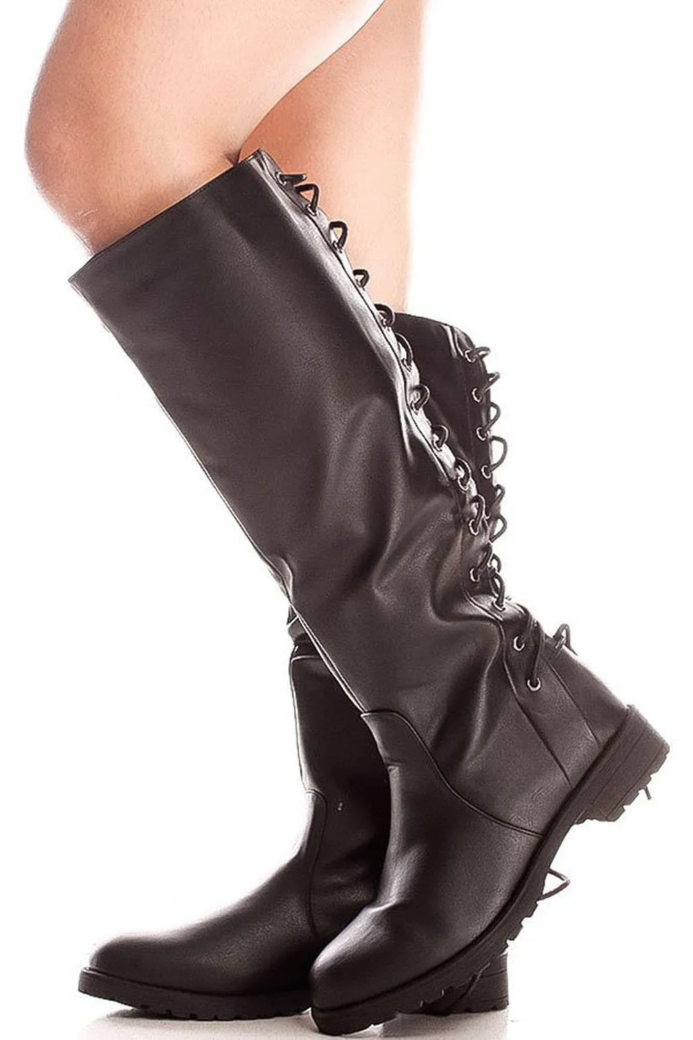 Back Lace Up Knee High Boots Winter Boots Womens Vegan