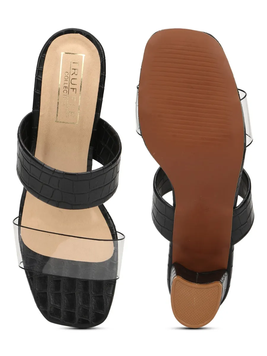 Black Croc PU Clear Strap Mules