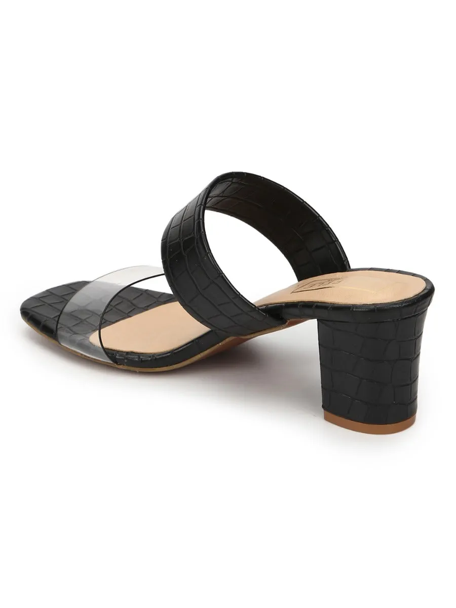 Black Croc PU Clear Strap Mules