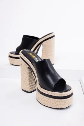 Black High Heel Espadrille Platform Sandals