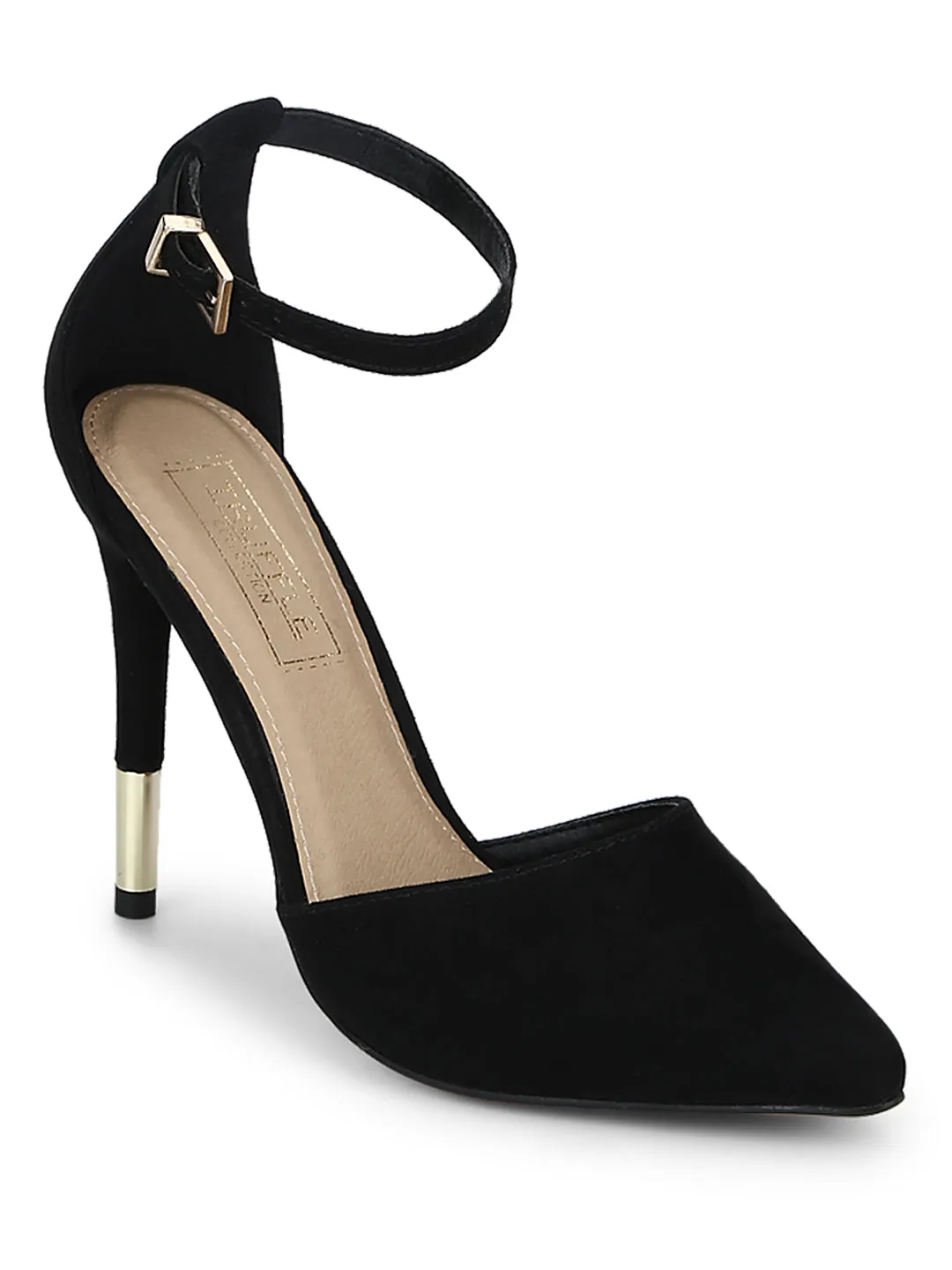 Black Micro Snake Ankle Strap Stilettos