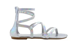 dELiAs Ladies Gladiator Holographic Gladiator Summer Flats