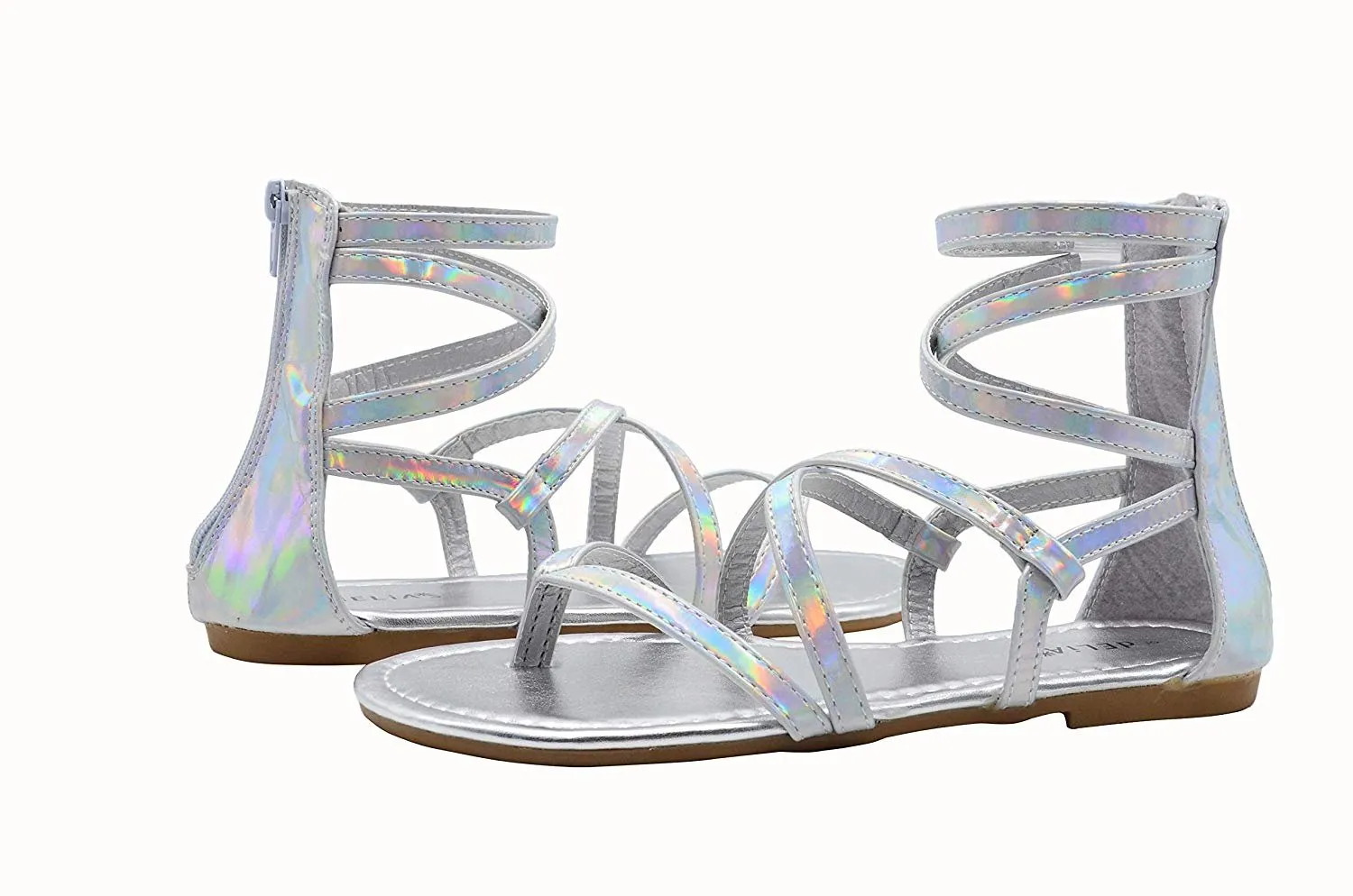 dELiAs Ladies Gladiator Holographic Gladiator Summer Flats