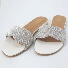 Rhinestone Buckle Low Heel Sandal-1022