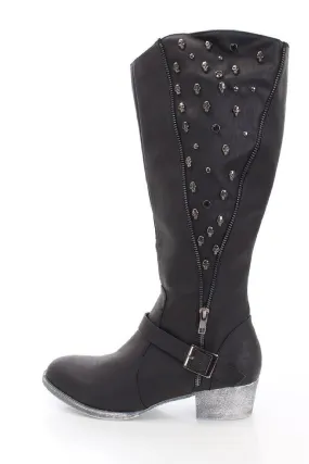 Skulls Studs Vegan Leather Vegan Biker Women Riding Boots