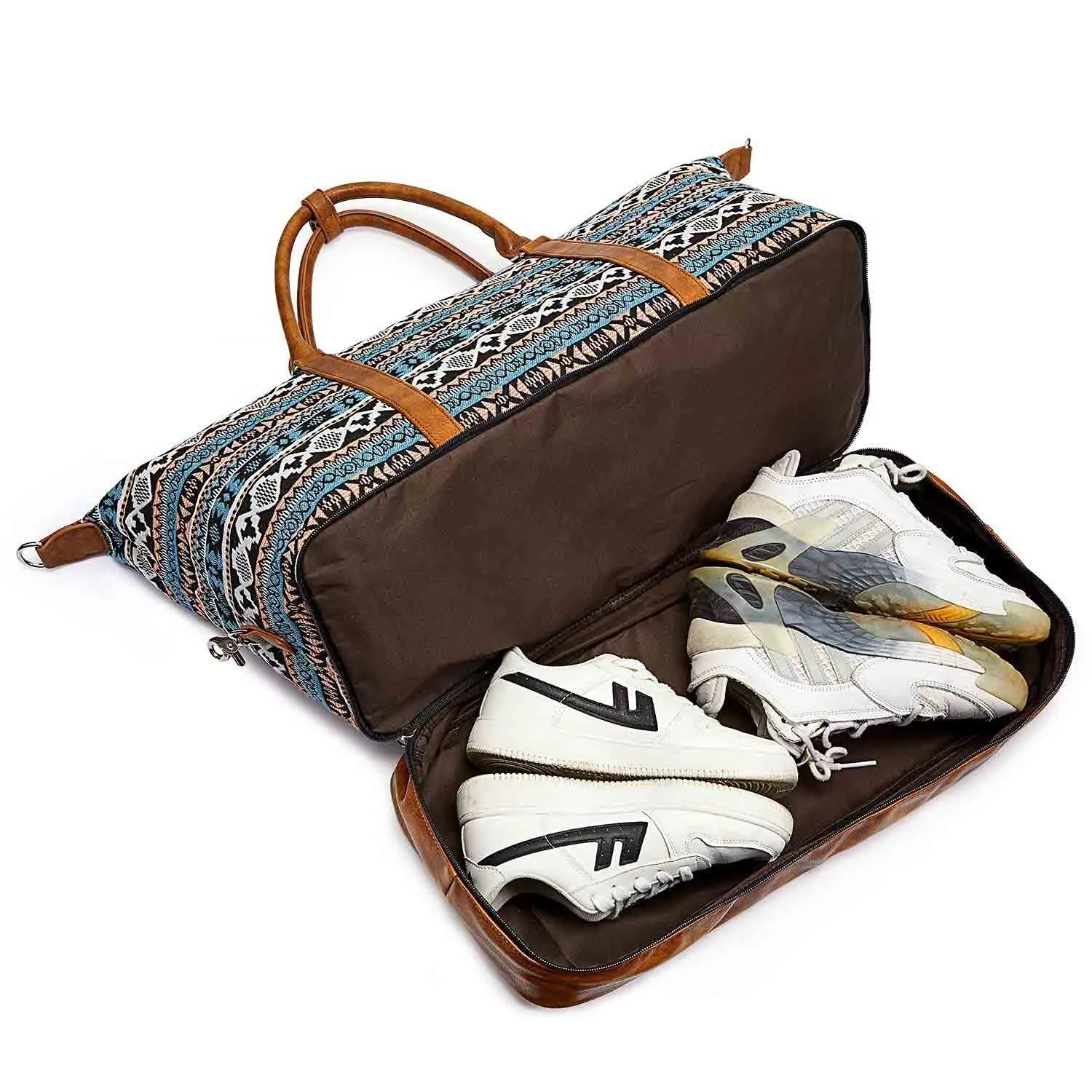 Women Striped Canvas Weekender Duffel Bag