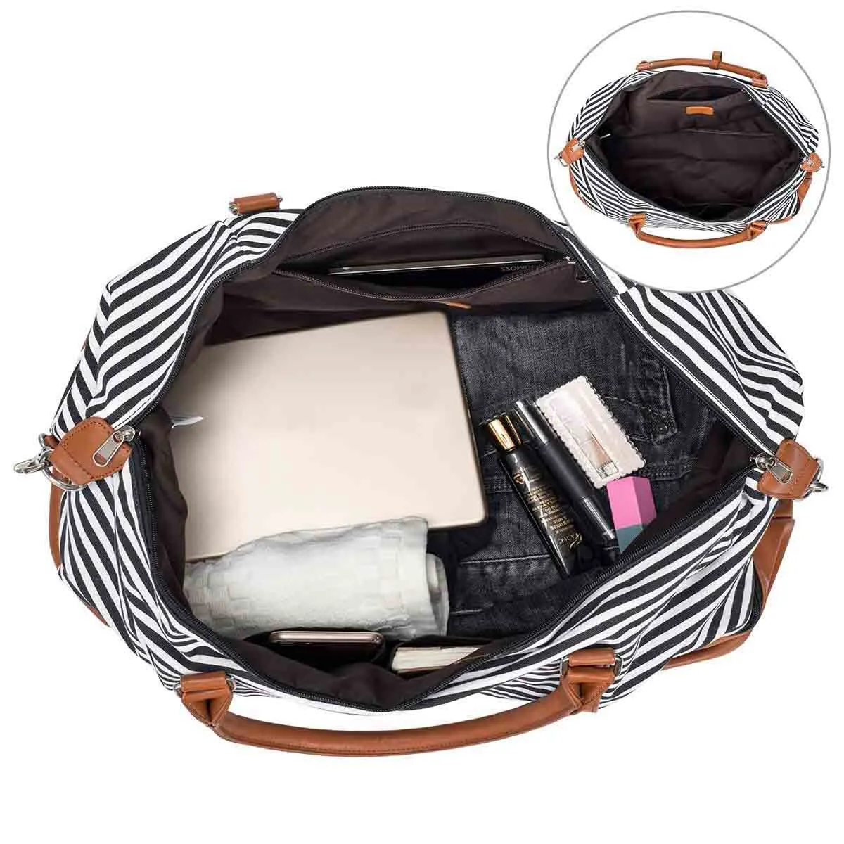 Women Striped Canvas Weekender Duffel Bag