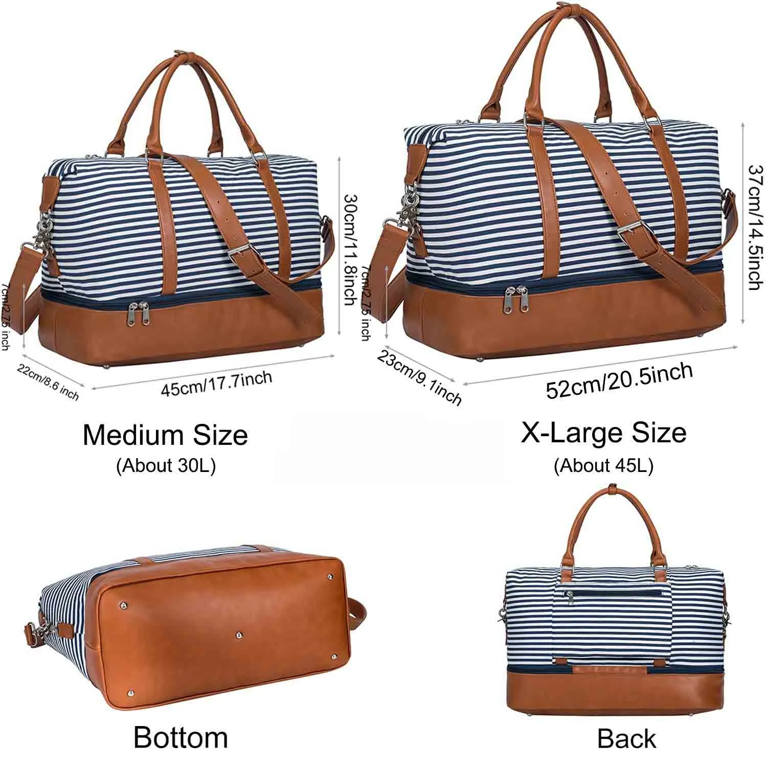 Women Striped Canvas Weekender Duffel Bag